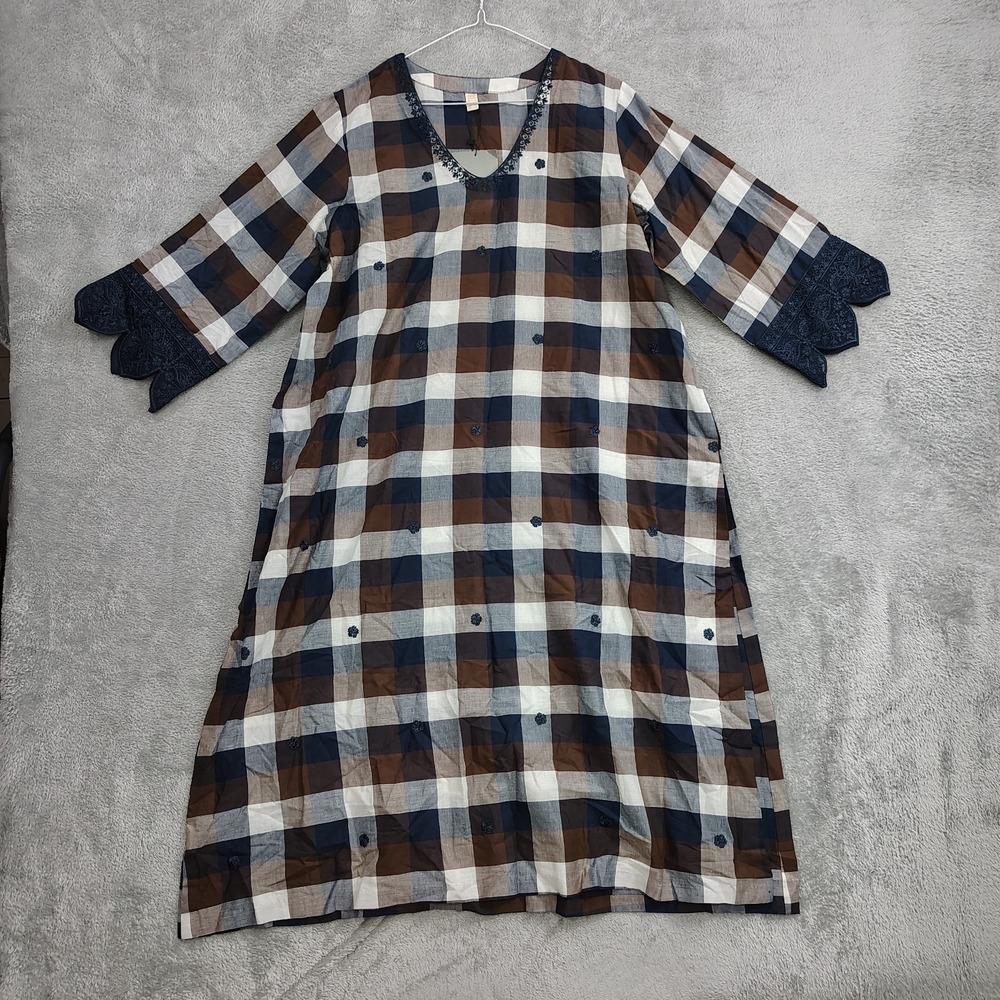 NEW Nishat Pret 1 PC Dress Only House Dress Embroidered Plaid‎ Cotton Pullover